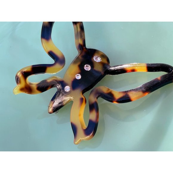 Vintage Celluloid Plastic Faux Tortoise Butterfly Brooch Rhinestones - Picture 3 of 7